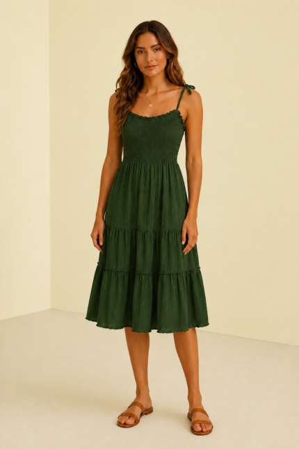 Vestido tirantes vintage verde mujer boho La Gata Voladora Alpujarra Almeria