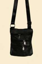 Bandolera piel negra tarifa bolso unisex boho La Gata Voladora Alpujarra Almeria