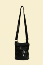 Bolso bandolera piel negra tarifa cuero unisex La Gata Voladora Alpujarra Almeria