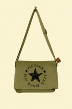 Bolso bandolera vintage star lona verde caqui La Gata Voladora Alpujarra Almeria