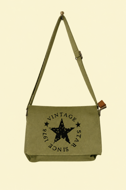 Bolso bandolera vintage star lona verde caqui La Gata Voladora Alpujarra Almeria