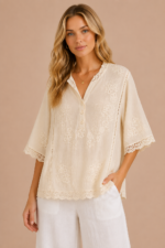 blusa bordada alba beige algodon boho chic La Gata Voladora Alpujarra Almeria