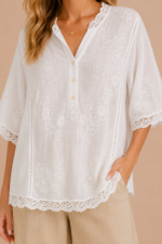 blusa boho chic alba blanca bordada algodon La Gata Voladora Alpujarra Almeria