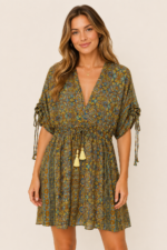 blusa seda astrid marron estampado boho La Gata Voladora Alpujarra Almeria