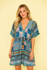 blusa seda ingrid estampado turquesa boho La Gata Voladora Alpujarra Almeria