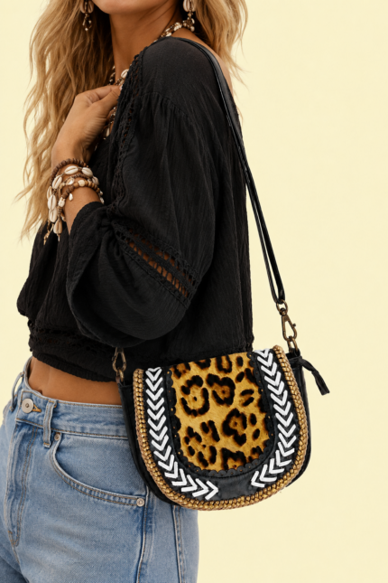Bolso piel lea animal print boho chic La Gata Voladora Alpujarra Almeria