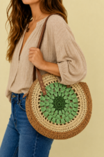 Bolso rafia caracol verde crochet estilo boho chic La Gata Voladora Alpujarra Almeria