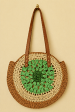 Bolso rafia redondo verde mujer estilo boho La Gata Voladora Alpujarra Almeria