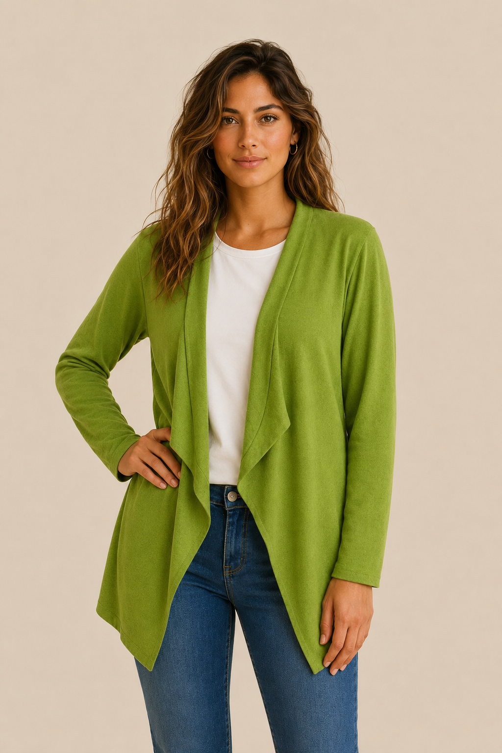 Chaqueta Coline Asimetrica Verde (1) chaqueta coline verde asimetrica estilo boho chic La Gata Voladora Alpujarra Almeria