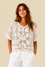 chaqueta crochet manga corta flor algodon beige boho chic ibicenca La Gata Voladora Alpujarra Almeria