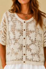 chaqueta crochet algodon beige estilo boho chic ibicenco La Gata Voladora Alpujarra Almeria