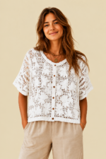 chaqueta crochet manga corta flor algodon blanco boho chic ibicenca La Gata Voladora Alpujarra Almeria