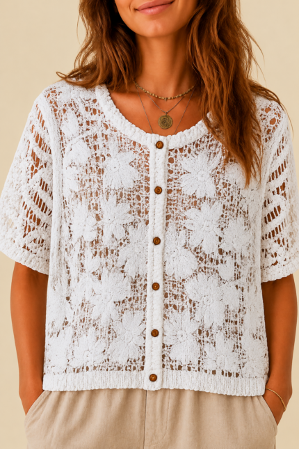 chaqueta crochet algodon blanco estilo boho chic ibicenco La Gata Voladora Alpujarra Almeria