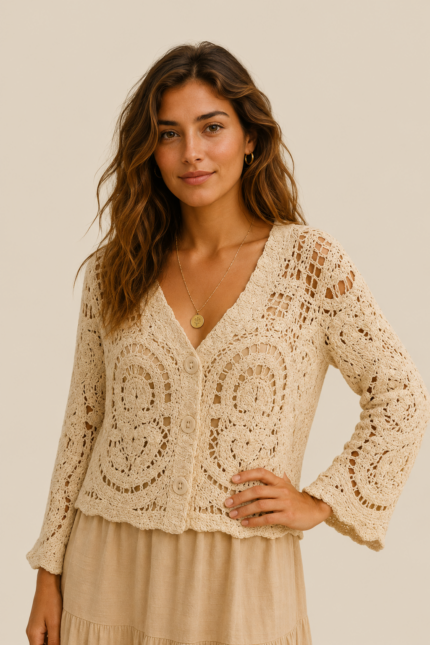 chaqueta ganchillo denia crochet crudo estilo boho chic la gata voladora alpujarra almeria