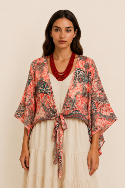 Chaqueta seda rojo boho chic kimono La Gata Voladora Alpujarra Almeria