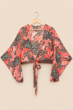 Kimono boho chic rojo estampado La Gata Voladora Alpujarra Almeria