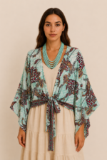 Chaqueta seda verde boho chic kimono La Gata Voladora Alpujarra Almeria