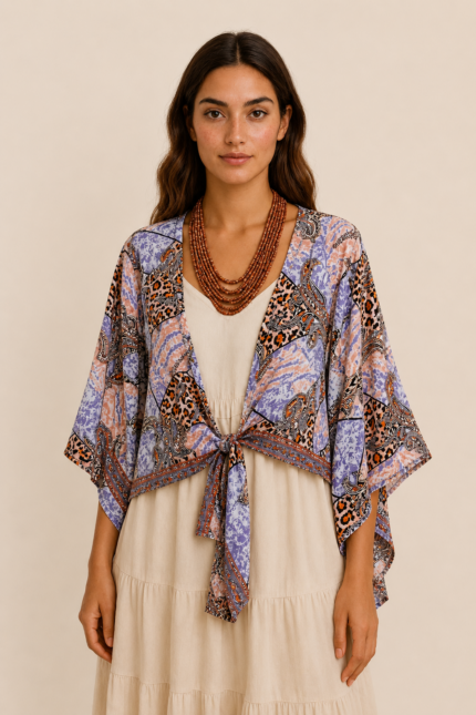 Chaqueta seda violeta boho chic kimono La Gata Voladora Alpujarra Almeria