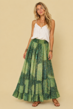 Falda larga boho chic seda Esmeralda Gold verde esmeralda La Gata Voladora Alpujarra Almeria