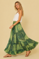 Falda larga boho chic seda tonos verde esmeralda La Gata Voladora Alpujarra Almeria