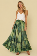 Falda larga boho chic seda Esmeralda Gold estilo bohemio La Gata Voladora Alpujarra Almeria