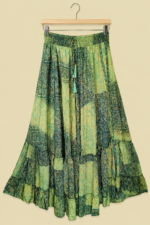 Falda larga boho chic seda fria estampado paisley verde esmeralda La Gata Voladora Alpujarra Almeria