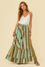 falda seda larga boho chic estampada gypsy tonos turquesa marron La Gata Voladora Alpujarra Almeria