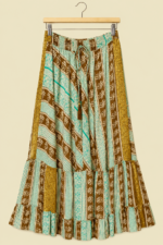 falda seda larga boho chic estampado bohemio turquesa dorado La Gata Voladora Alpujarra Almeria