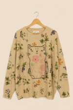 Jersey de punto Cute Cat beige estilo boho estampado gato La Gata Voladora Alpujarra Almeria