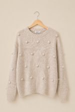 Jersey bohemio Gaia beige punto fino mangas abullonadas La Gata Voladora Alpujarra Almeria