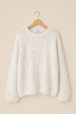 Jersey bohemio Gaia blanco punto fino mangas abullonadas La Gata Voladora Alpujarra Almeria