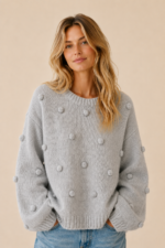 Jersey estilo boho Gaia gris mangas abullonadas punto suave La Gata Voladora Alpujarra Almeria