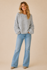 Jersey mujer Gaia gris mangas abullonadas estilo boho La Gata Voladora Alpujarra Almeria