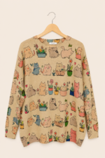 Jersey beige estampado gatos mujer estilo boho La Gata Voladora Alpujarra Almeria