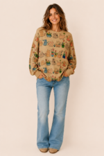 Jersey mujer beige estampado gatos La Gata Voladora Alpujarra Almeria
