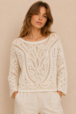 Jersey ganchillo Creta crochet ibicenco boho chic color beige La Gata Voladora Alpujarra Almeria