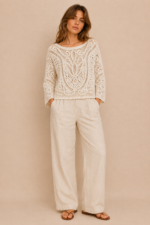 Jersey crochet Creta boho chic ibicenco tejido calado color beige La Gata Voladora Alpujarra Almeria
