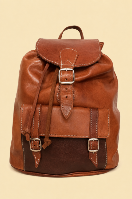 Mochila piel marron amina cuero marruecos unisex La Gata Voladora Alpujarra Almeria