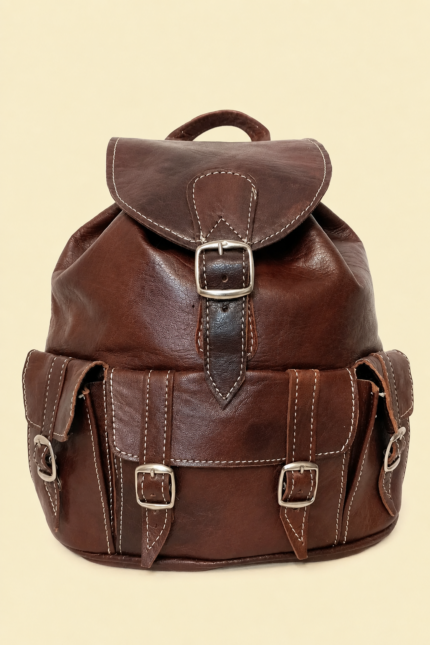 Mochila piel marron jamila cuero marruecos unisex La Gata Voladora Alpujarra Almeria