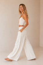 Pantalon palazzo mujer color crudo tejido algodon lino estilo boho chic La Gata Voladora Alpujarra Almeria