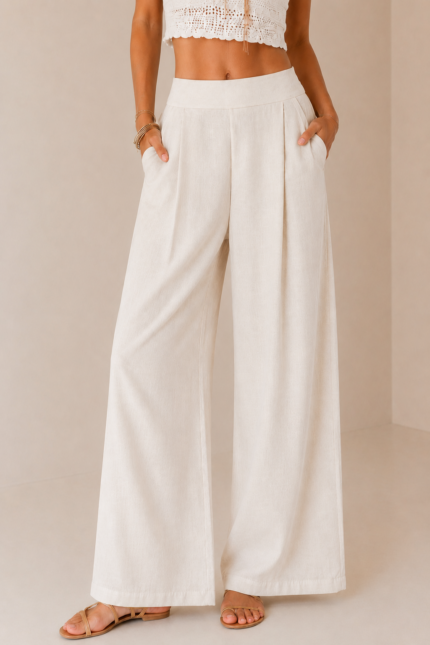 Pantalon palazzo crudo algodon lino cintura elastica mujer boho chic La Gata Voladora Alpujarra Almeria