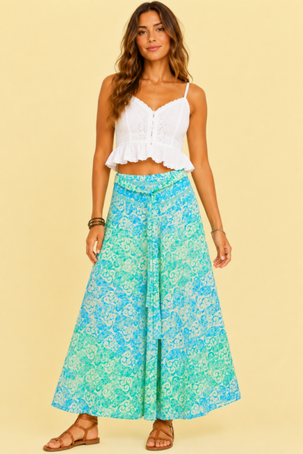 pantalon seda inanna gold turquesa boho chic La Gata Voladora Alpujarra Almeria