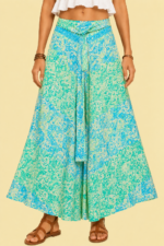 pantalon palazzo seda turquesa estampado boho chic inanna gold La Gata Voladora Alpujarra Almeria