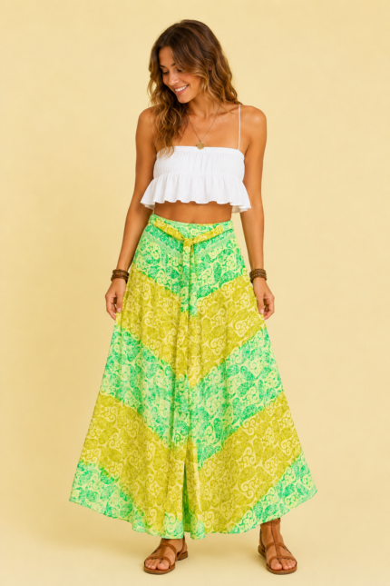 pantalon seda inanna gold verde boho chic La Gata Voladora Alpujarra Almeria