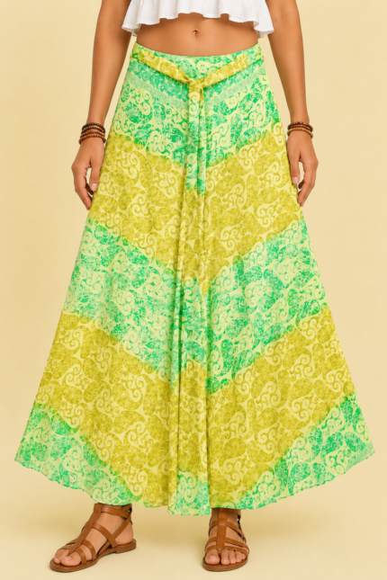 pantalon palazzo seda verde estampado boho chic inanna gold La Gata Voladora Alpujarra Almeria