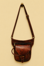 Rinonera de cuero marron estilo bohemio piel marroqui artesanal La Gata Voladora Alpujarra Almeria