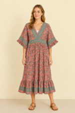 vestido seda saraswati rosa estampado paisley boho La Gata Voladora Alpujarra Almeria
