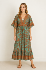 vestido seda saraswati turquesa estampado paisley boho La Gata Voladora Alpujarra Almeria