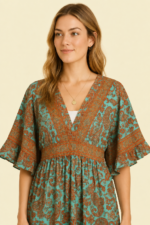 vestido seda saraswati color turquesa estilo bohemio La Gata Voladora Alpujarra Almeria