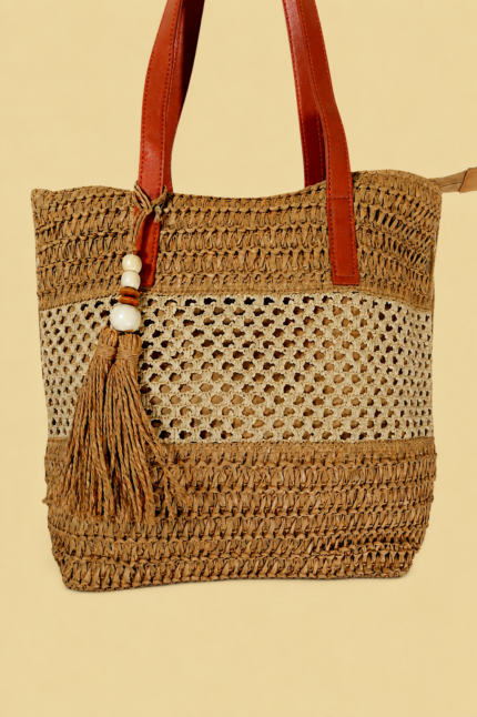 bolso rafia marron estilo boho calima La Gata Voladora Alpujarra Almeria